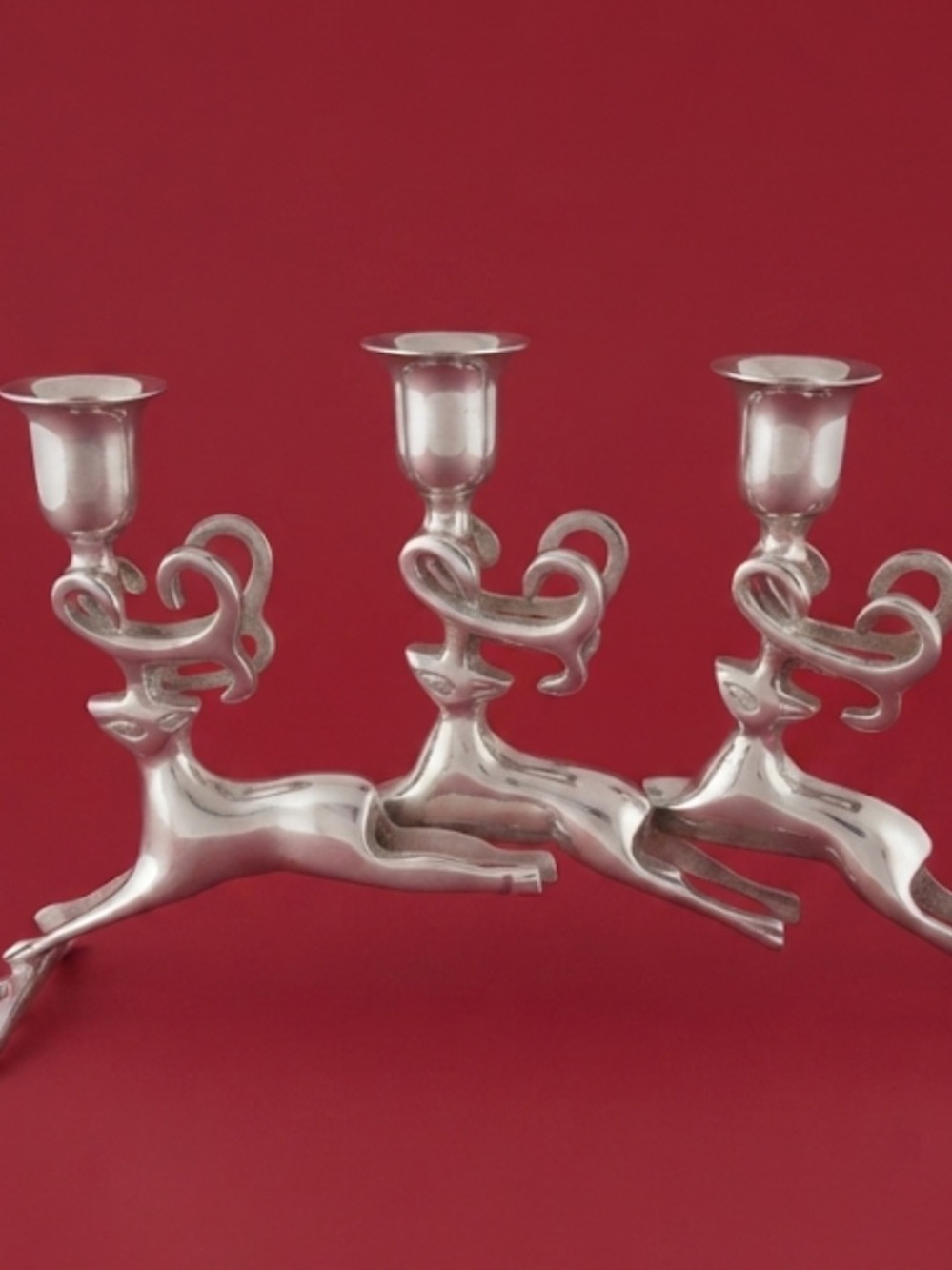 Silver Reindeer Triple Candle Holder - Holiday Home Accent